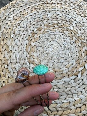 Handmade Turquoise and Brown Stone Hair Pins - Women Accessories